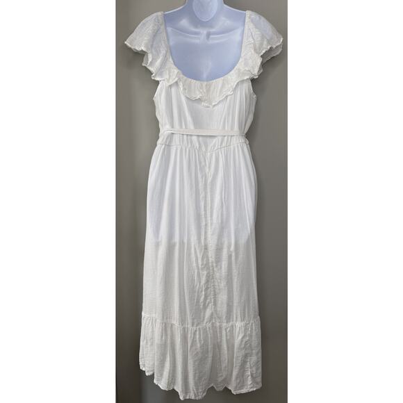 Old Navy Womens Tiered Ruffle Dress L White Milkmaid Romantic Boho Cottagecore - Picture 2 of 2